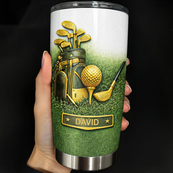 Customizable Golf-Themed Tumbler With Clubs And Ball