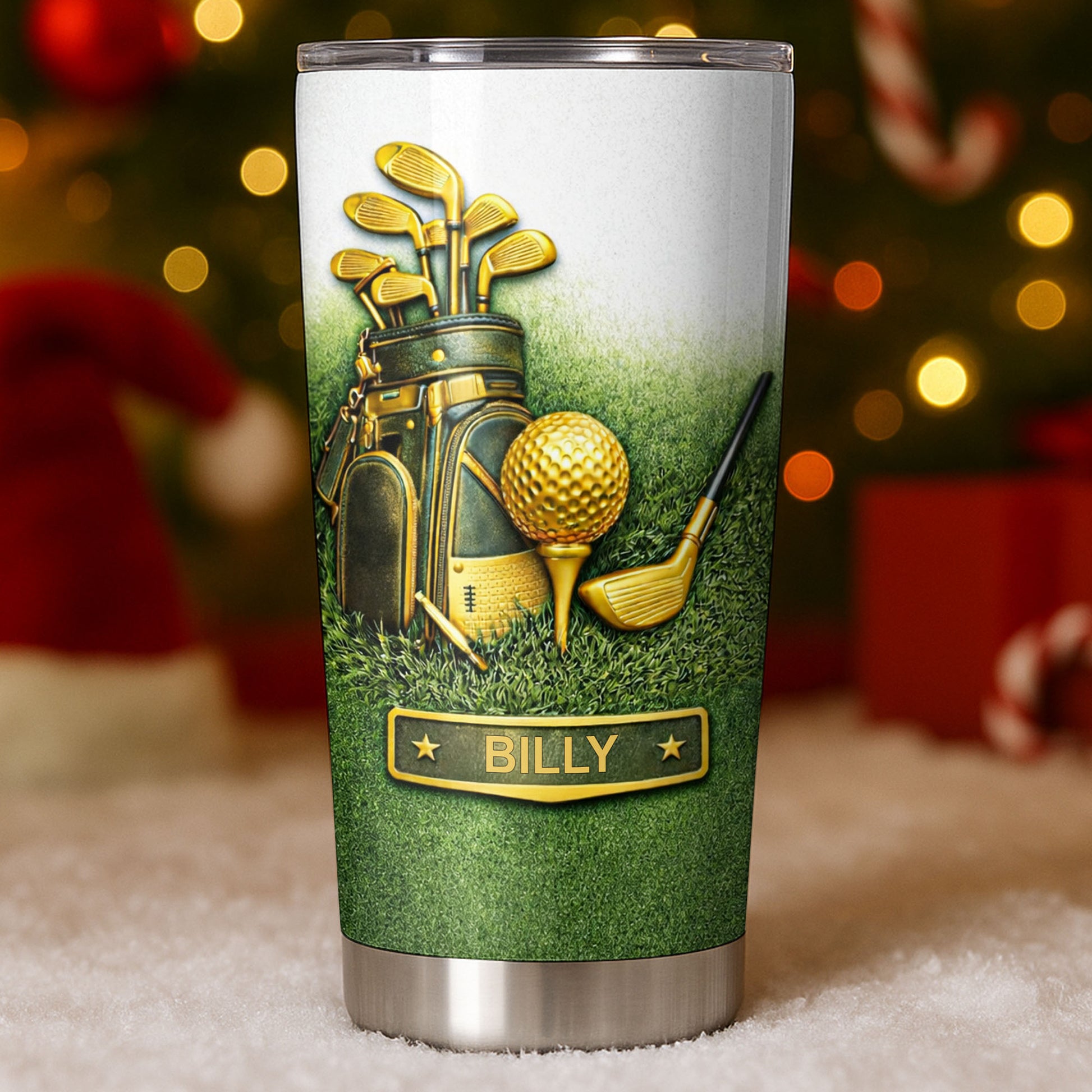 Customizable Golf-Themed Tumbler With Clubs And Ball