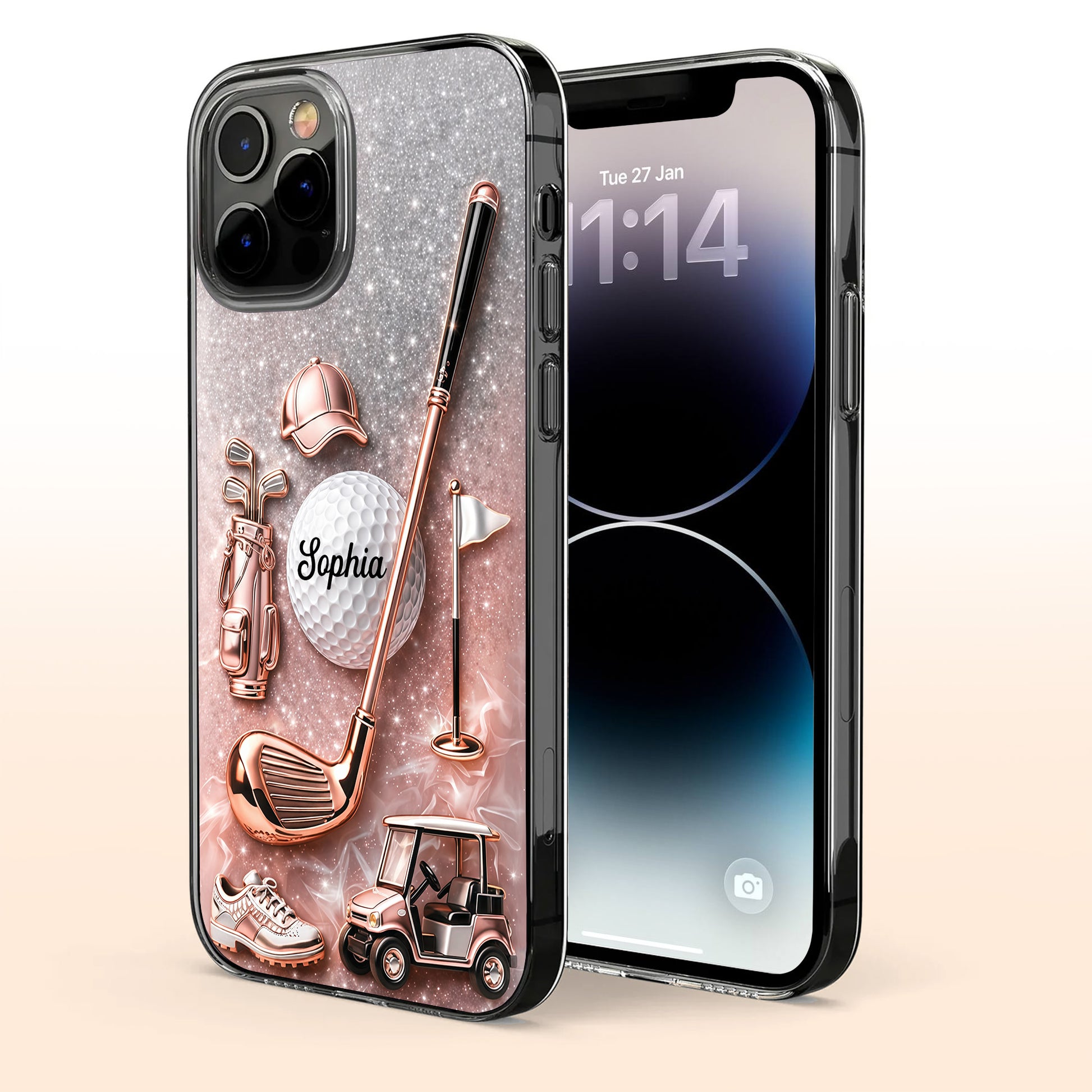 Swinging Into Greatness Golf Ball Club And Rose Gold Glitter