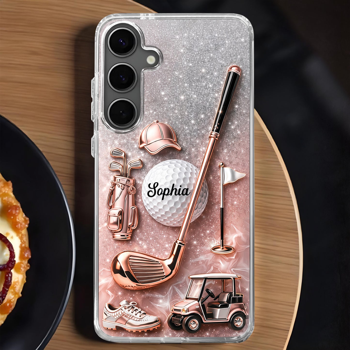 Swinging Into Greatness Golf Ball Club And Rose Gold Glitter