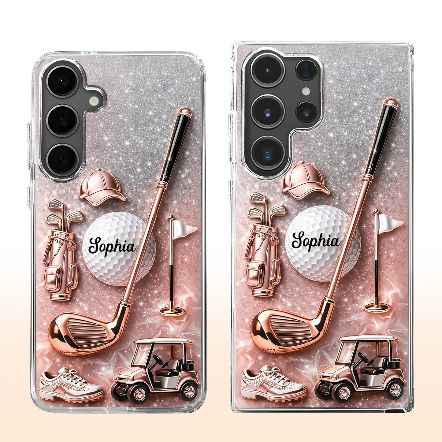 Swinging Into Greatness Golf Ball Club And Rose Gold Glitter