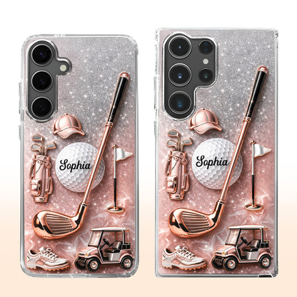 Swinging Into Greatness Golf Ball Club And Rose Gold Glitter