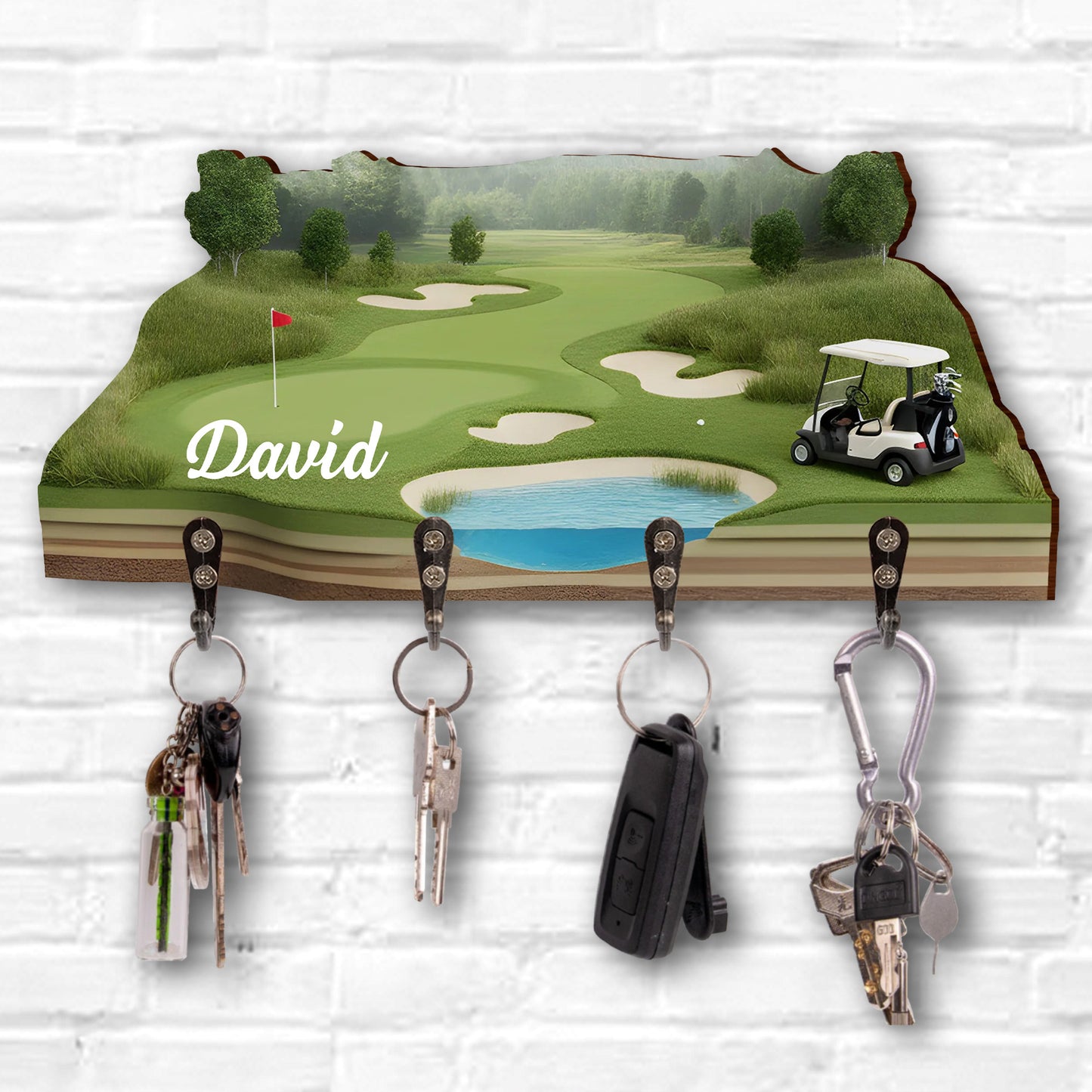 Master Of The Green Golf Course With Golf Cart And Flag