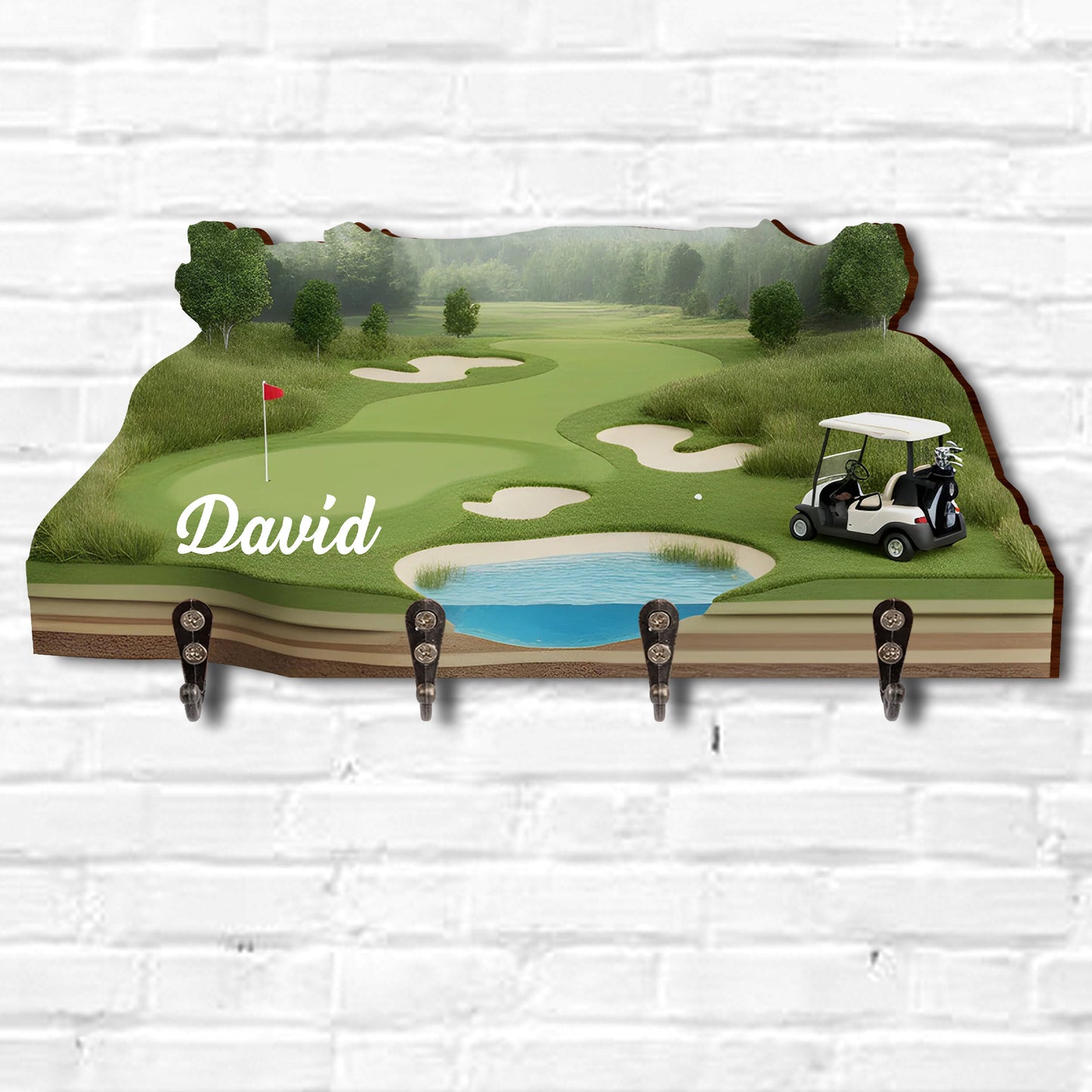 Master Of The Green Golf Course With Golf Cart And Flag