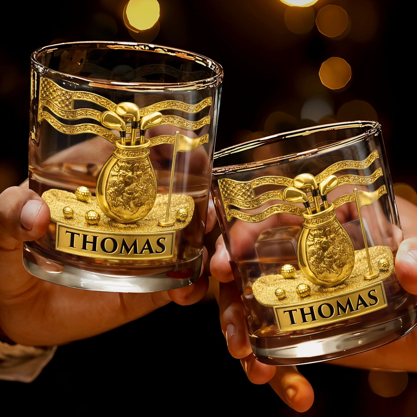 American Golf Legend With Golf Bag And Clubs - Personalized Custom Whiskey Glass - GOLF020_RWG