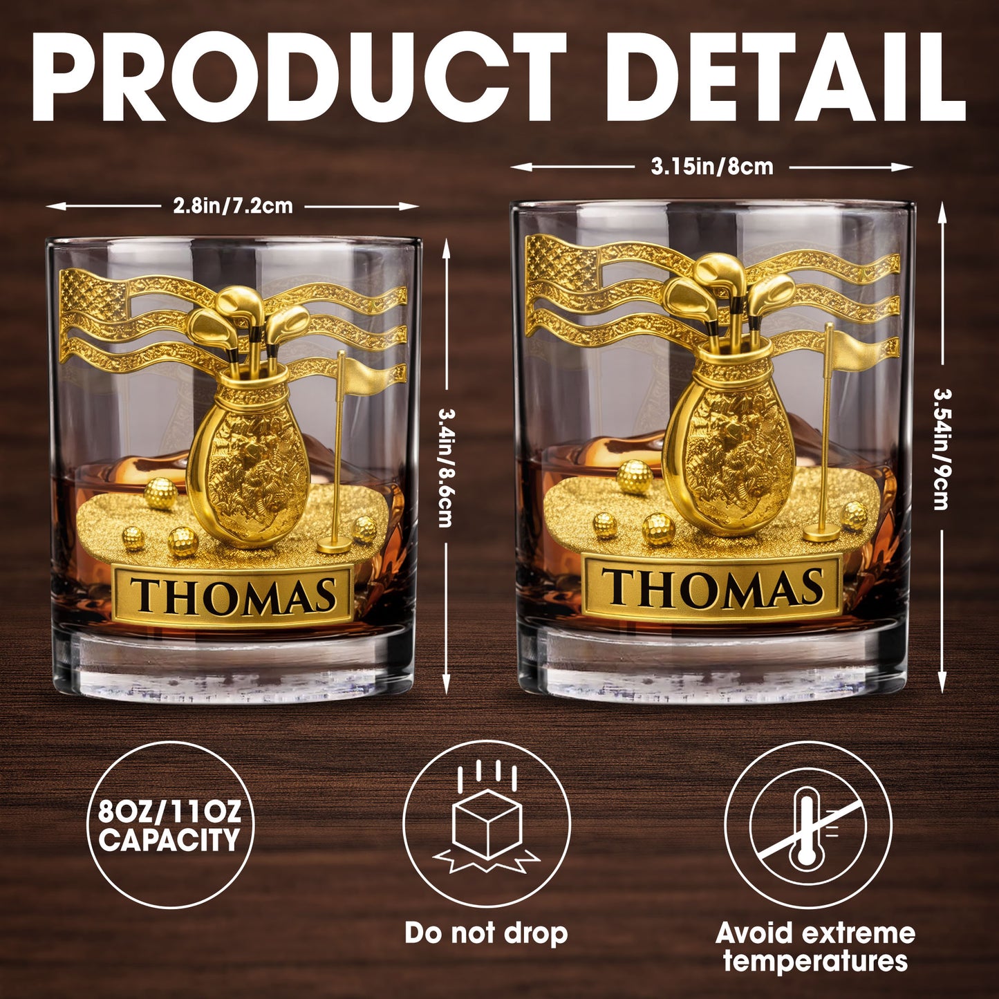 American Golf Legend With Golf Bag And Clubs - Personalized Custom Whiskey Glass - GOLF020_RWG