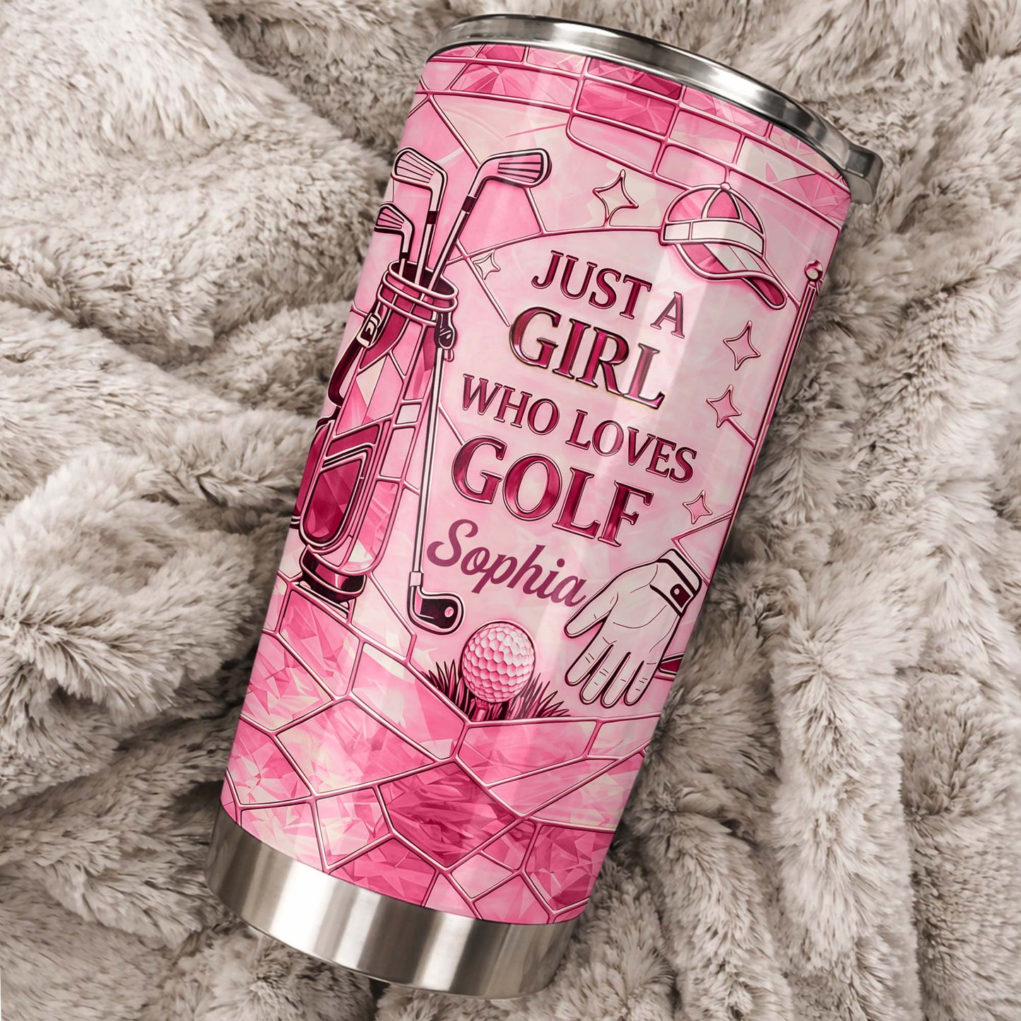 Just A Girl Who Loves Golf With Pink Stained Glass Art