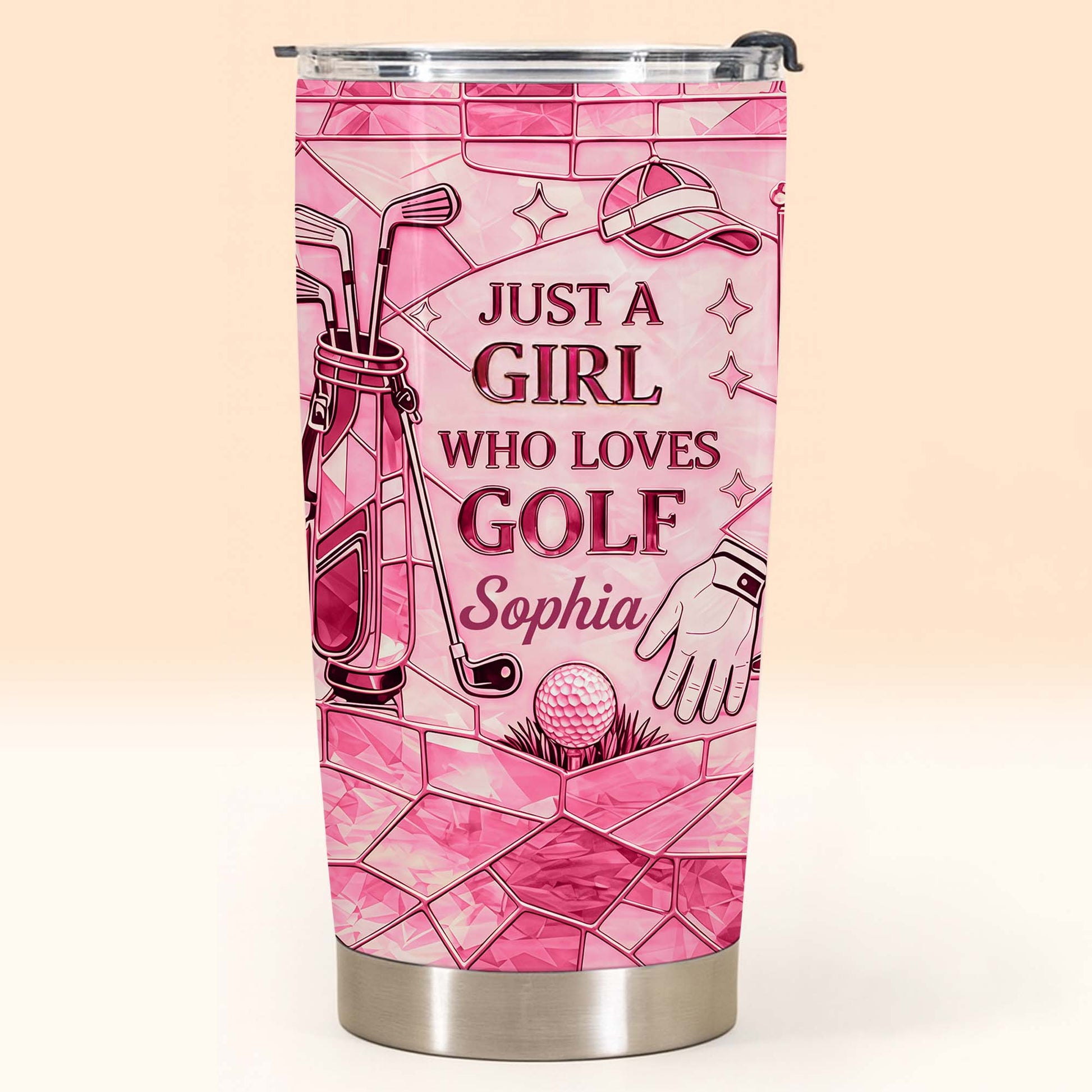 Just A Girl Who Loves Golf With Pink Stained Glass Art