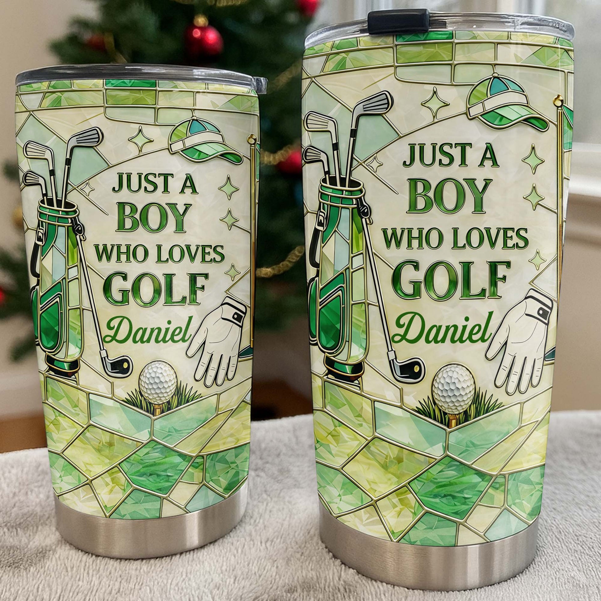 Just A Girl Who Loves Golf With Pink Stained Glass Art