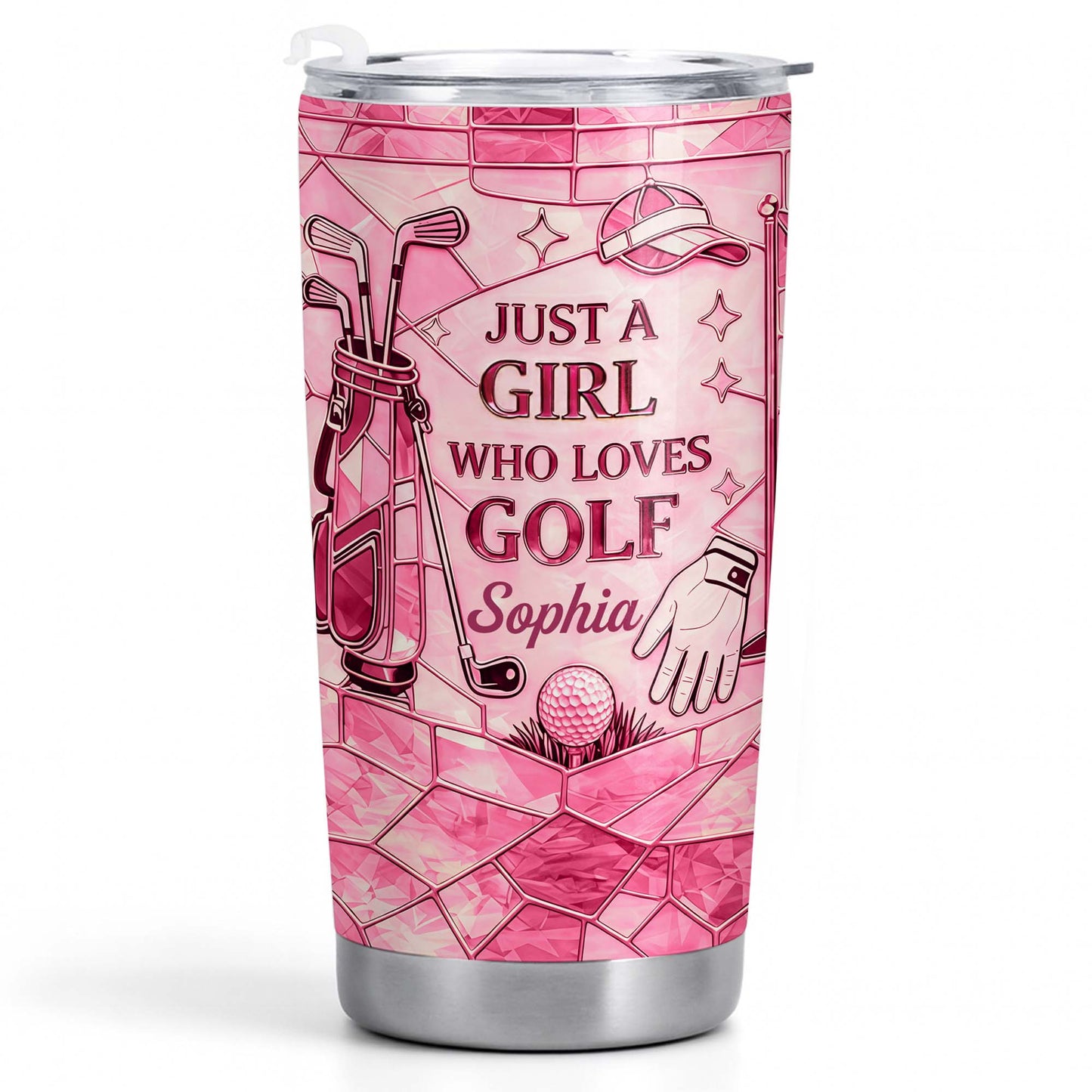 Just A Girl Who Loves Golf With Pink Stained Glass Art