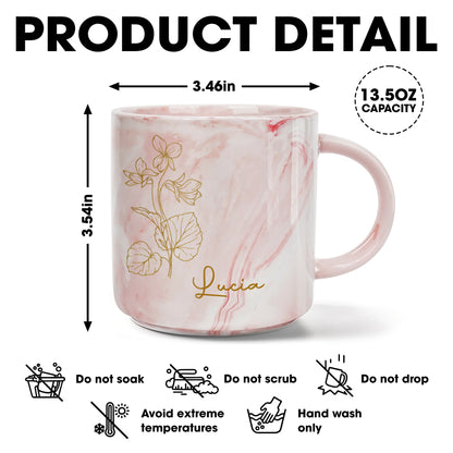 She Believed She Could and She Did Motivational Flowers Design - Personalized Custom Pink Marble Mug - GRAD004_PMAM