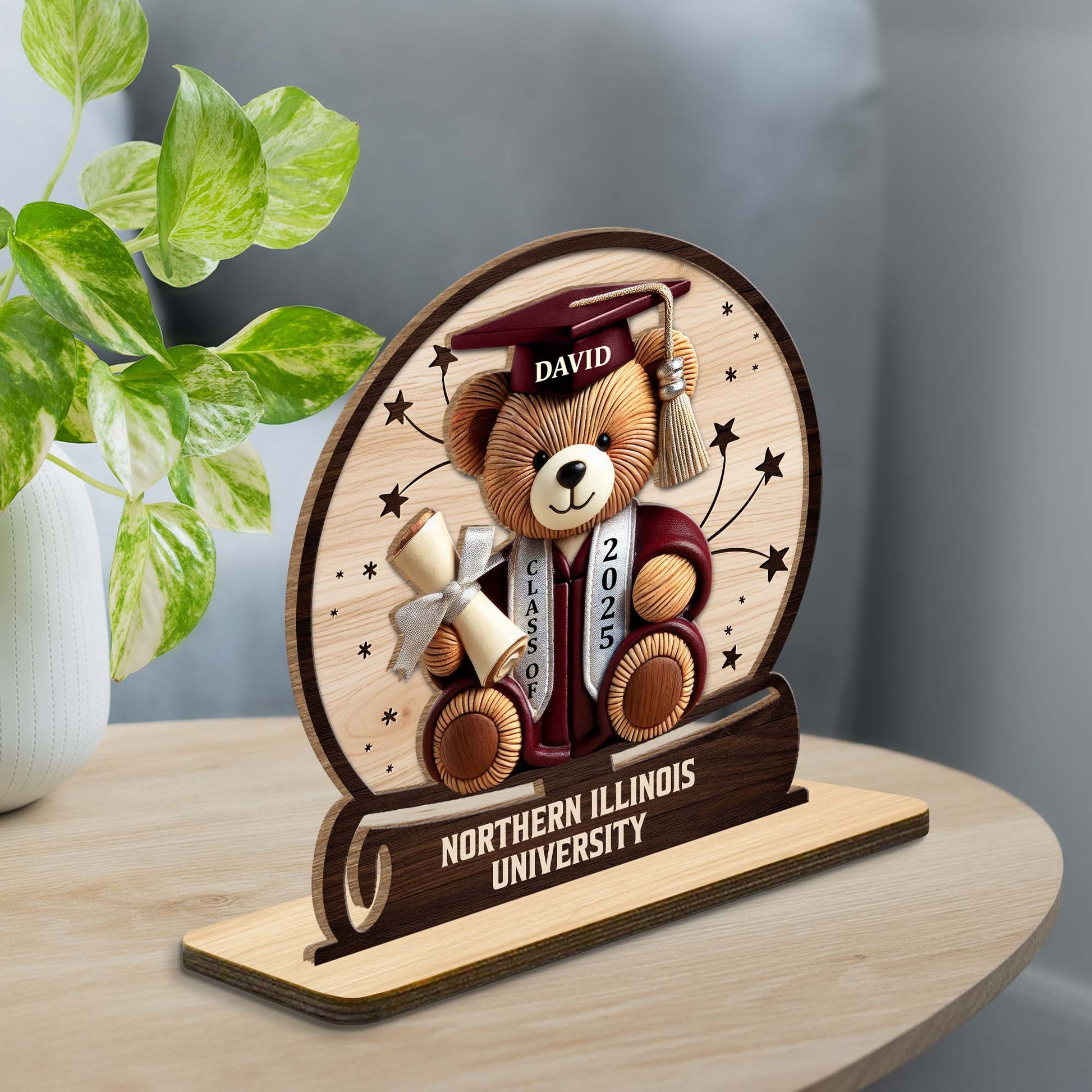 Celebrate Your Achievements Wooden Graduate Teddy Bear Plaque