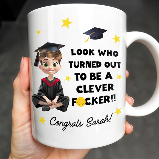Look Who Turned Out To Be A Clever F*cker, Graduation Cap and Stars - Personalized Custom Coffee Mug - GRAD027_MG