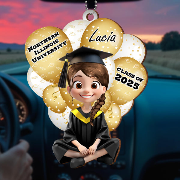 Northern Illinois University, Lucia, Class of 2025, Graduation Cap and Balloons