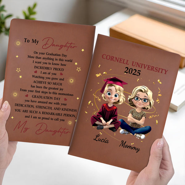 Celebrate Academic Achievements With Custom Leather Journal Featuring Graduation Cap and Confetti - Personalized Custom Leather Journal - GRAD035_JRNL