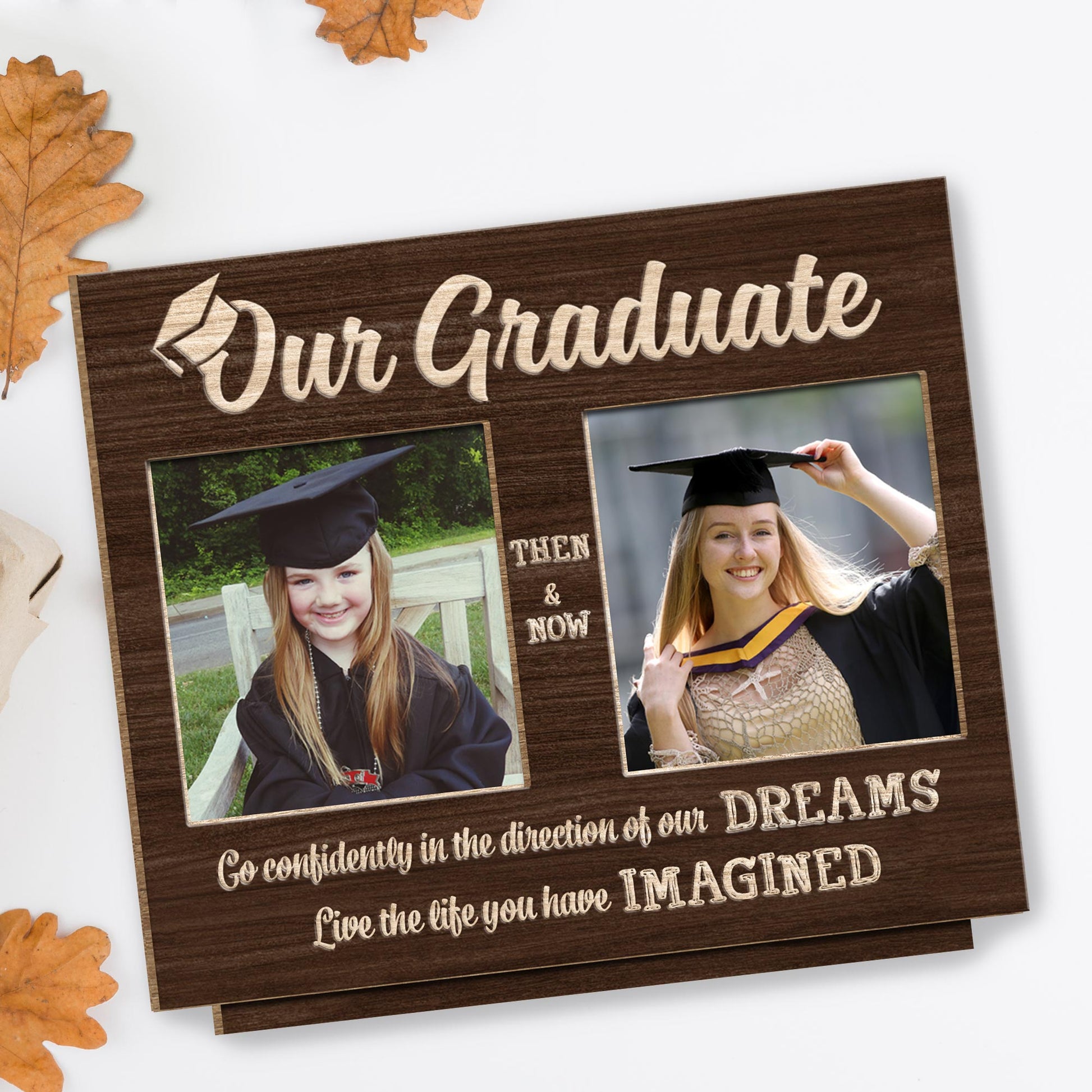Go Confidently In The Direction Of Your Dreams, Live The Life You Have Imagined, Graduation Cap And Diploma - Personalized Custom 2-Layer Wood Plaque With Flat Base