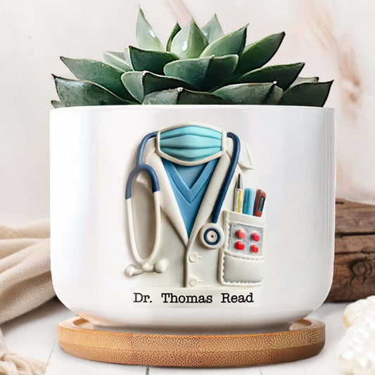 Ceramic Plant Pot, Stethoscope and Lab Coat Design