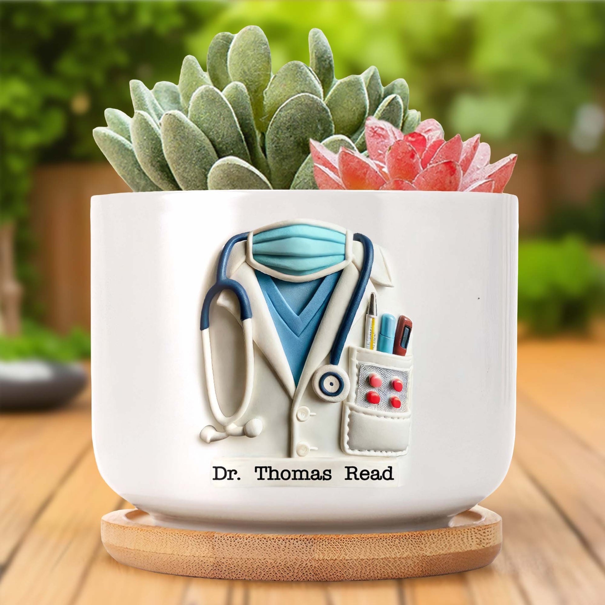 Ceramic Plant Pot, Stethoscope and Lab Coat Design