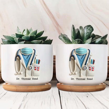 Ceramic Plant Pot, Stethoscope and Lab Coat Design
