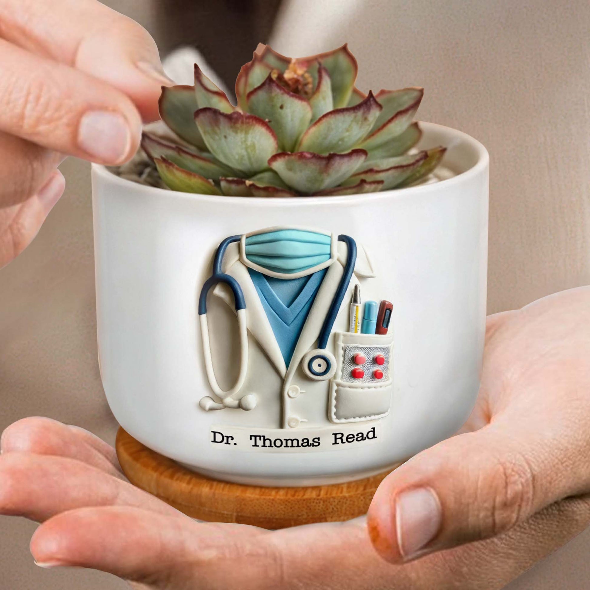 Ceramic Plant Pot, Stethoscope and Lab Coat Design