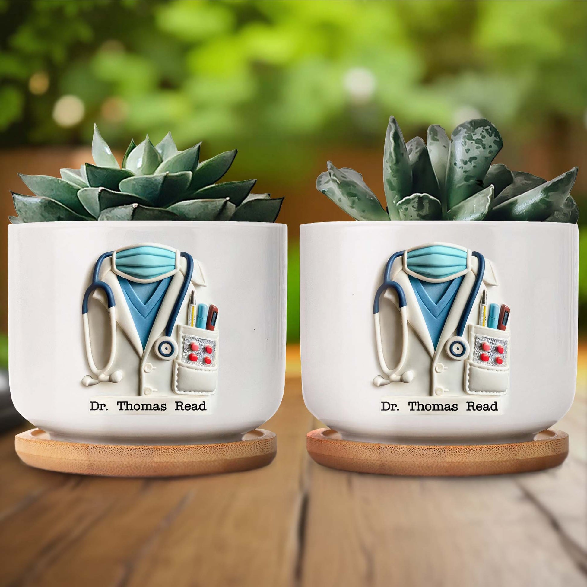 Ceramic Plant Pot, Stethoscope and Lab Coat Design