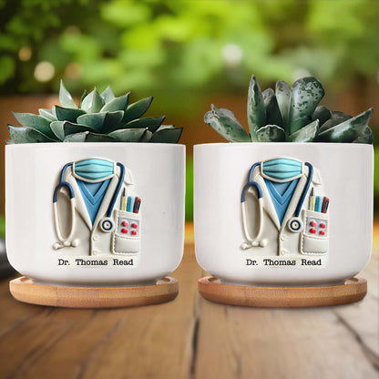 Ceramic Plant Pot, Stethoscope and Lab Coat Design