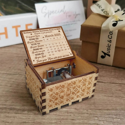 Congrats on Your Graduation, To My Great Lucia, Calendar and Stars - Custom Music Box With "You Are My Sunshine" Tune - GRAD042_MZB