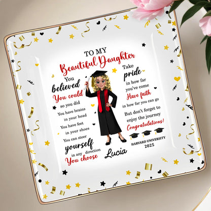 You Believed You Could So You Did, Graduation Cap And Diploma - Personalized Custom Jewelry Dish, Ceramic Dish, Square Shape - GRAD044_SCRF