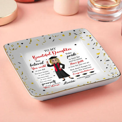 You Believed You Could So You Did, Graduation Cap And Diploma - Personalized Custom Jewelry Dish, Ceramic Dish, Square Shape - GRAD044_SCRF