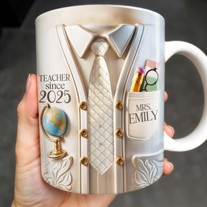 Teacher Since 2025 Featuring Tie, Globe, and Pocket