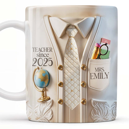 Teacher Since 2025 Featuring Tie, Globe, and Pocket