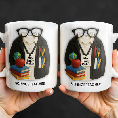 Customizable Coffee Mug Featuring Glasses, Books, Apple, Markers, Lab Coat - Personalized Custom Coffee Mug - GRAD272_MG