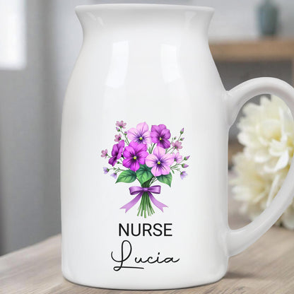Customized Vase With Beautiful Floral Arrangement, Flowers and Bow