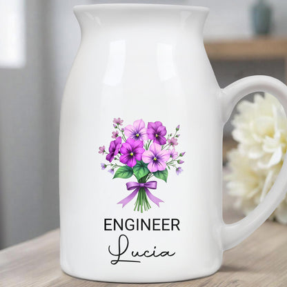 Customized Vase With Beautiful Floral Arrangement, Flowers and Bow