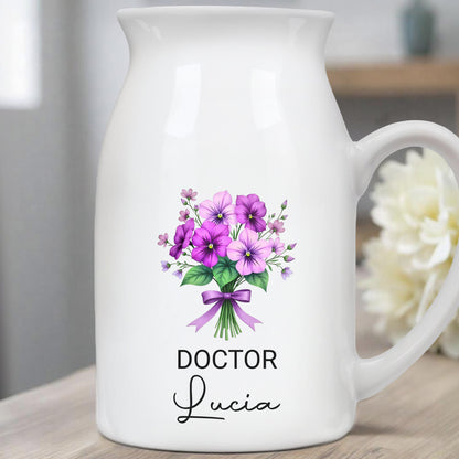 Customized Vase With Beautiful Floral Arrangement, Flowers and Bow