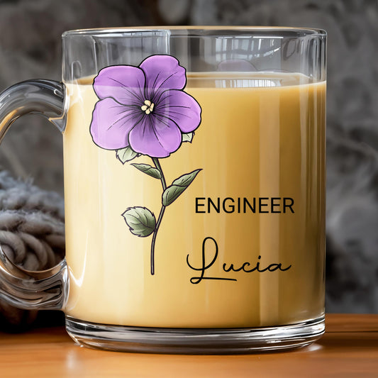 Nurse Lucia, Custom Glass Mug With Purple Flower