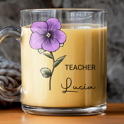 Nurse Lucia, Custom Glass Mug With Purple Flower