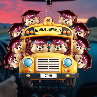 Customized Graduation Keepsake Featuring Dogs, School Bus, And Graduation Caps