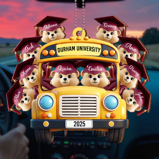 Customized Graduation Keepsake Featuring Dogs, School Bus, And Graduation Caps