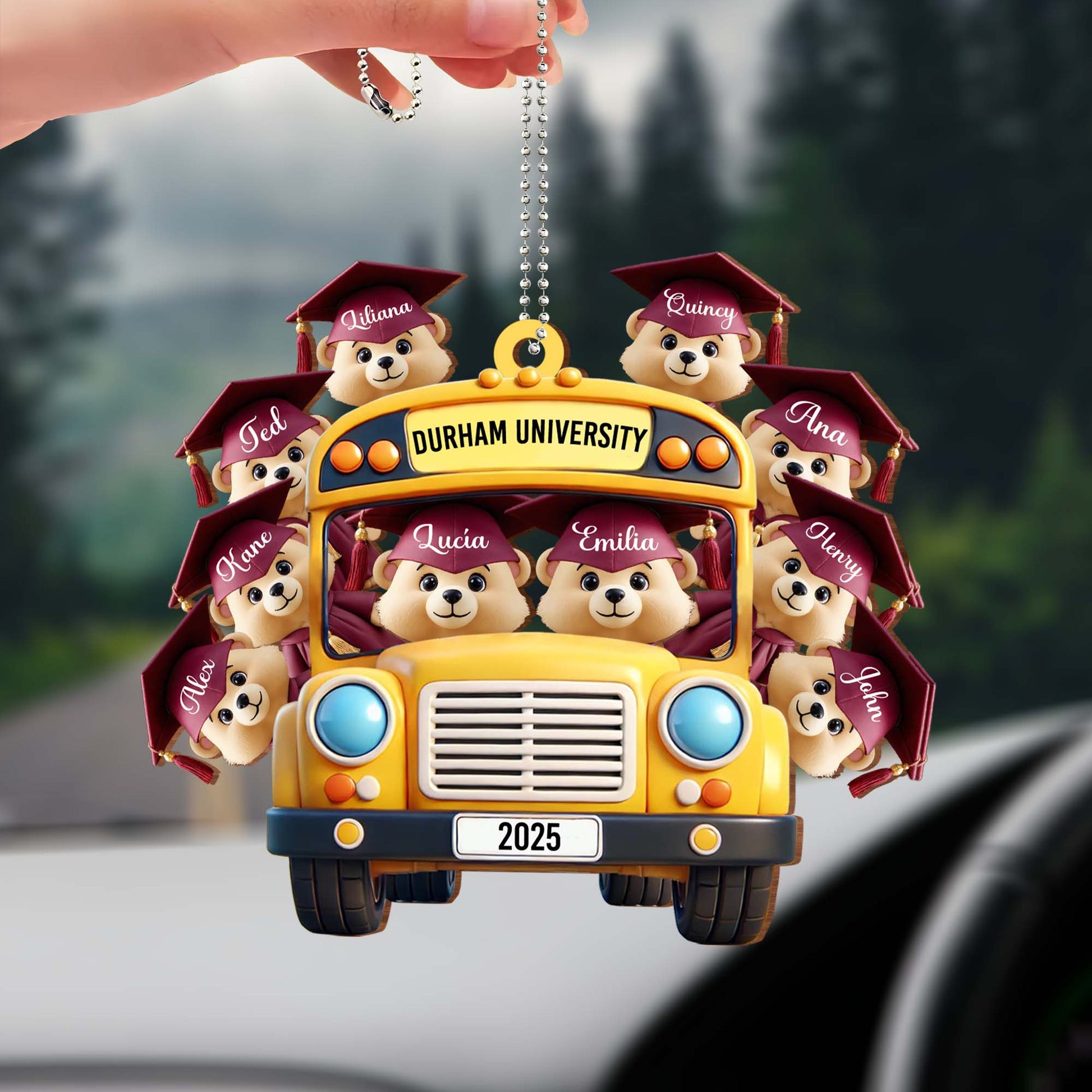 Customized Graduation Keepsake Featuring Dogs, School Bus, And Graduation Caps