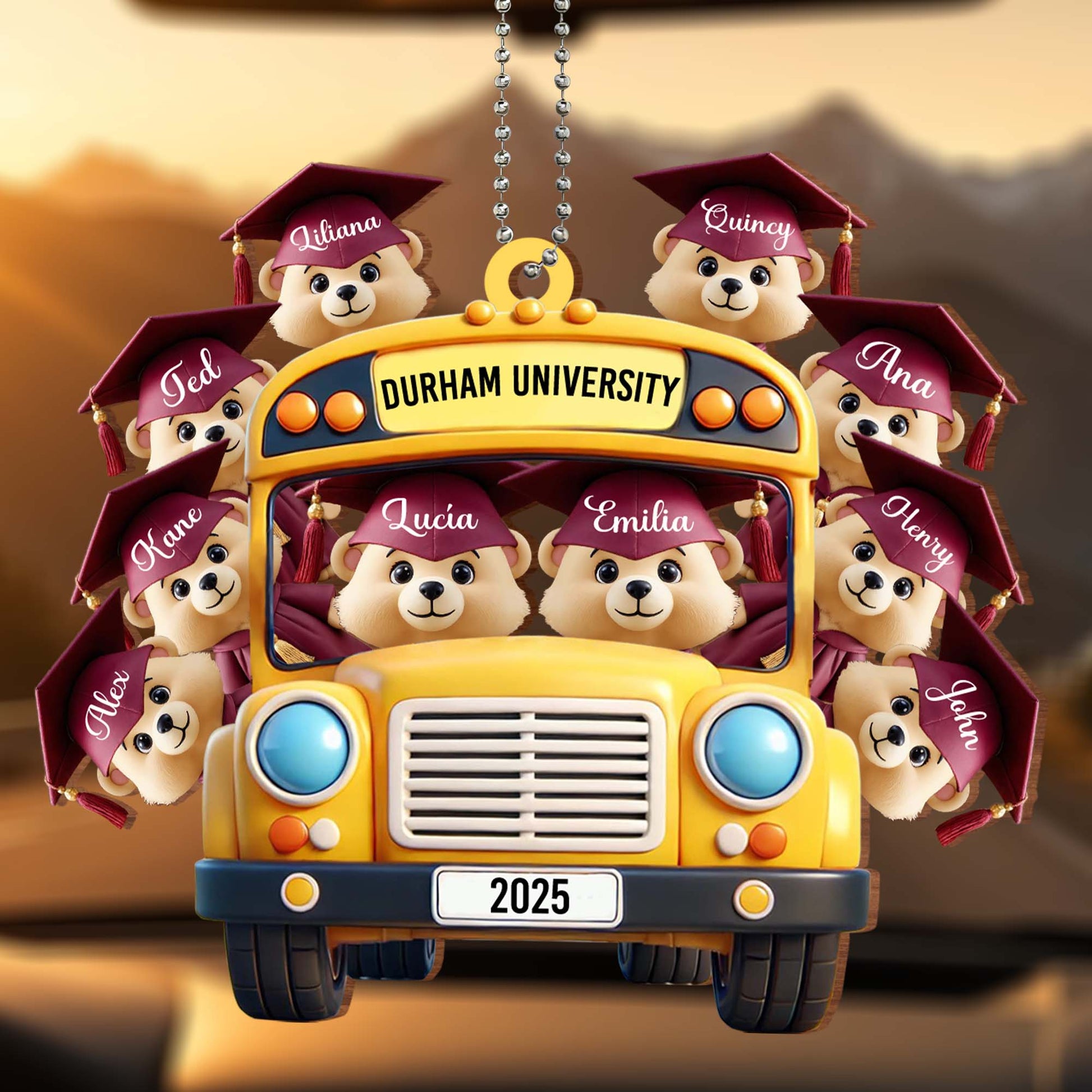Customized Graduation Keepsake Featuring Dogs, School Bus, And Graduation Caps