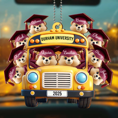 Customized Graduation Keepsake Featuring Dogs, School Bus, And Graduation Caps