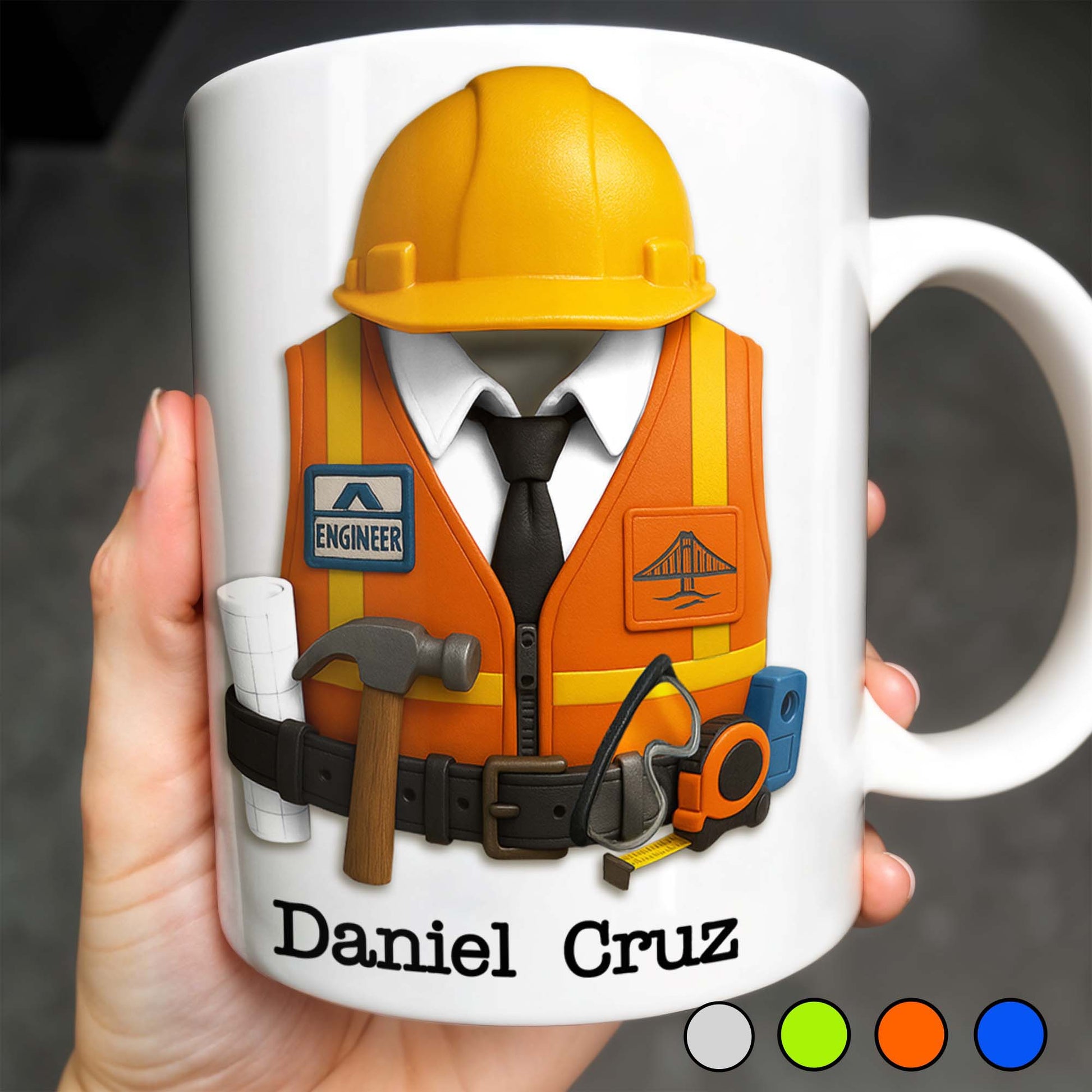 Celebrate Your Everyday Hero with This Engineer-Themed Coffee Mug Featuring Helmet, Tie, Vest, Tools
