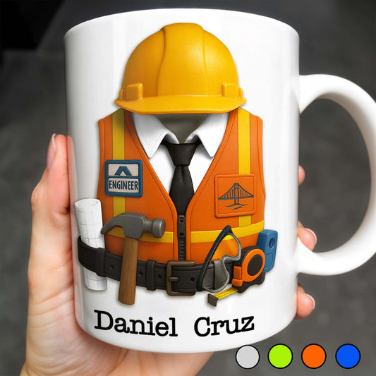 Celebrate Your Everyday Hero with This Engineer-Themed Coffee Mug Featuring Helmet, Tie, Vest, Tools