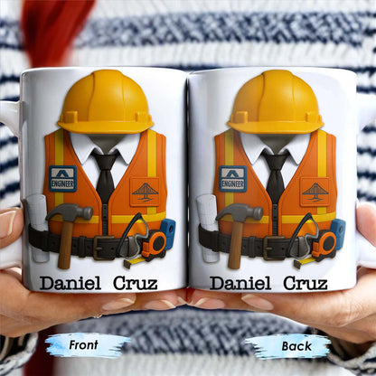Celebrate Your Everyday Hero with This Engineer-Themed Coffee Mug Featuring Helmet, Tie, Vest, Tools
