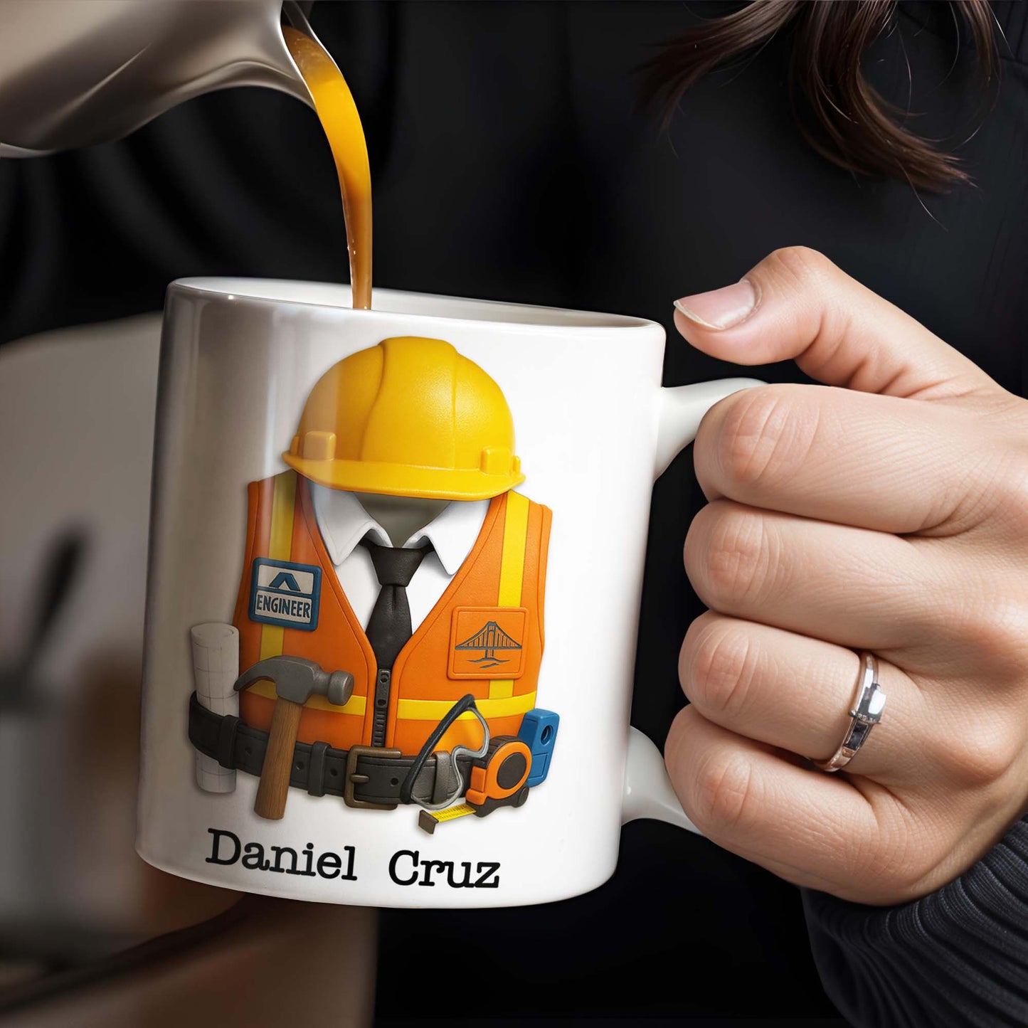 Celebrate Your Everyday Hero with This Engineer-Themed Coffee Mug Featuring Helmet, Tie, Vest, Tools