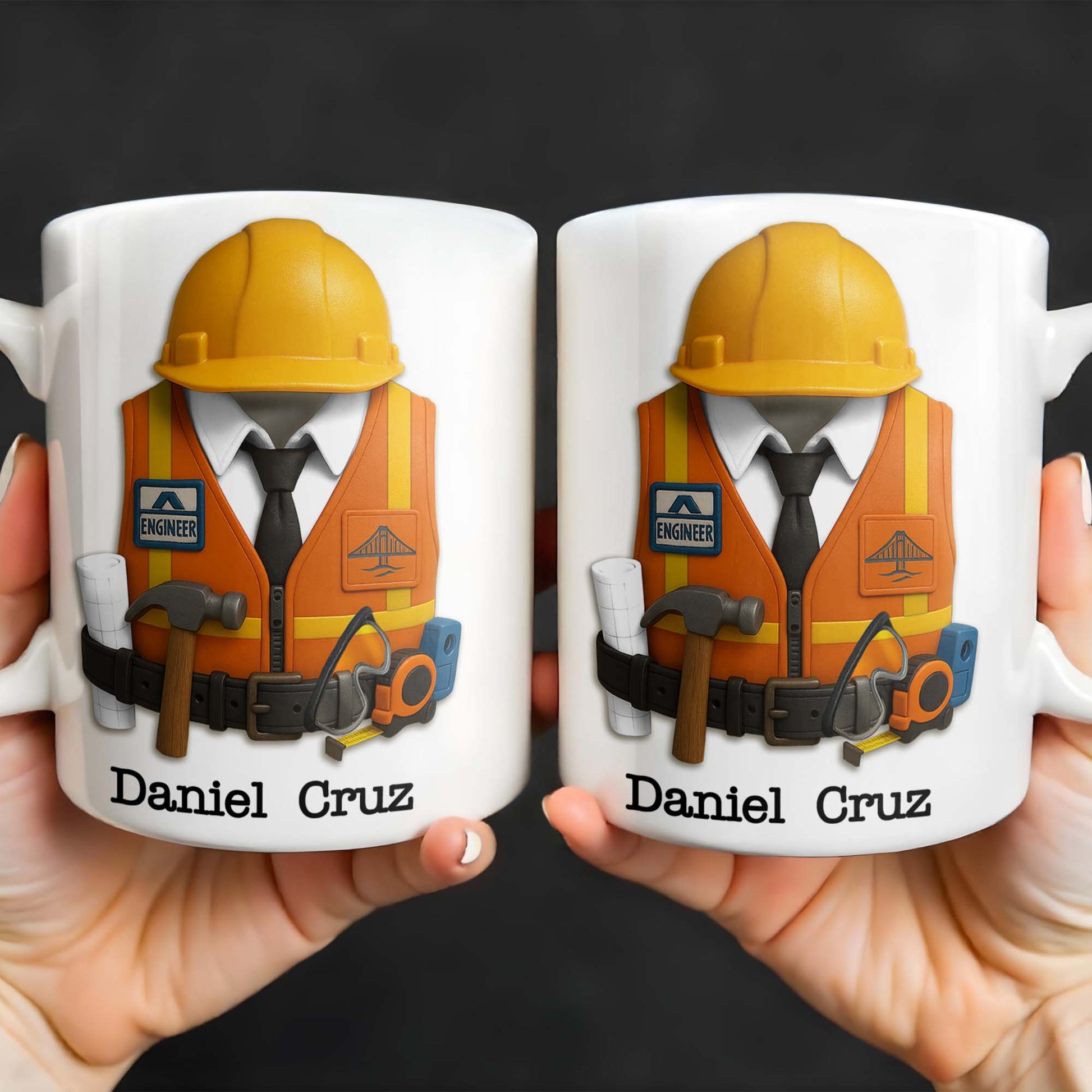 Celebrate Your Everyday Hero with This Engineer-Themed Coffee Mug Featuring Helmet, Tie, Vest, Tools