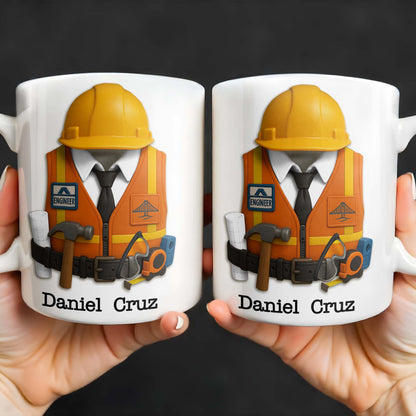 Celebrate Your Everyday Hero with This Engineer-Themed Coffee Mug Featuring Helmet, Tie, Vest, Tools