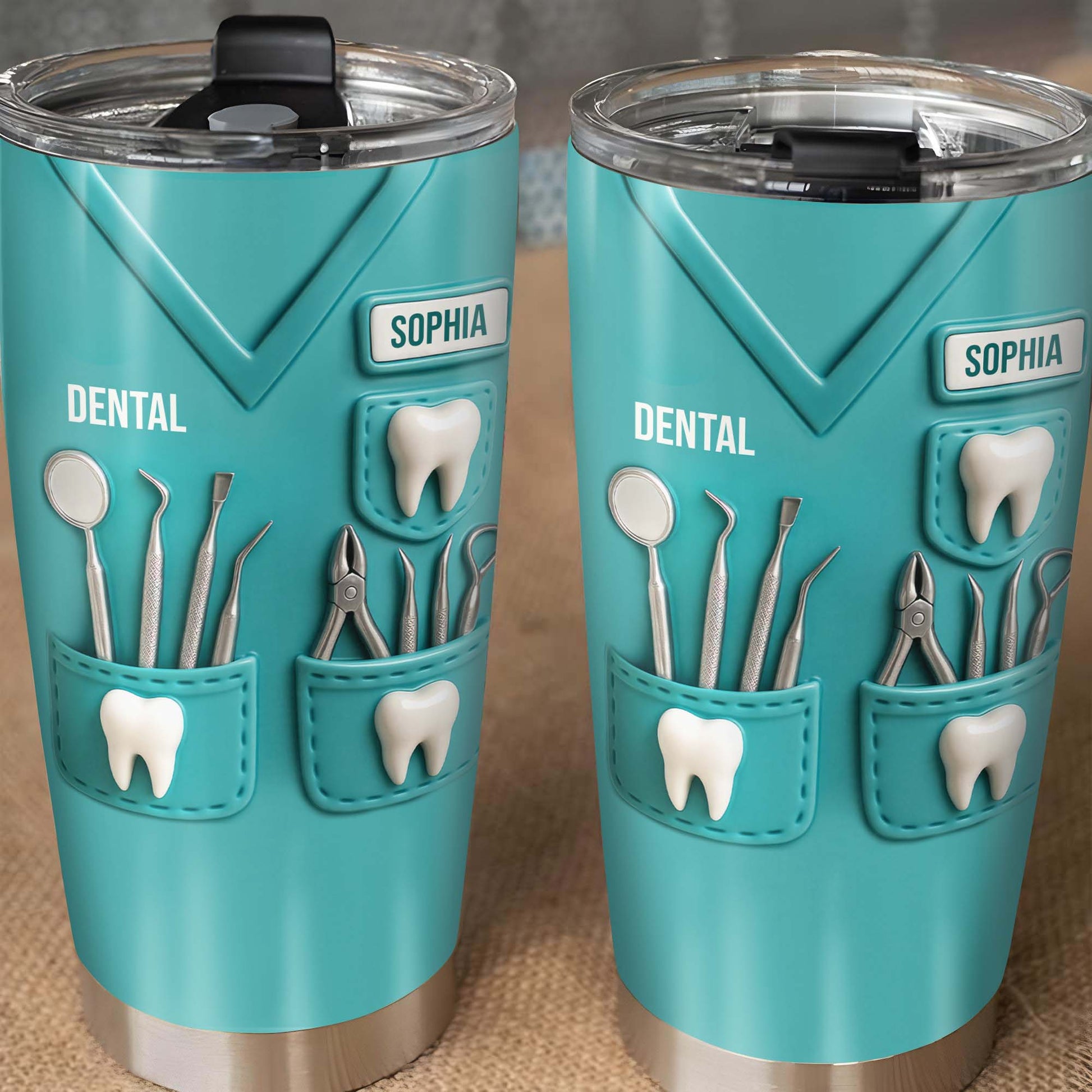 Dental Profession Themed Tumbler With Tools And Teeth