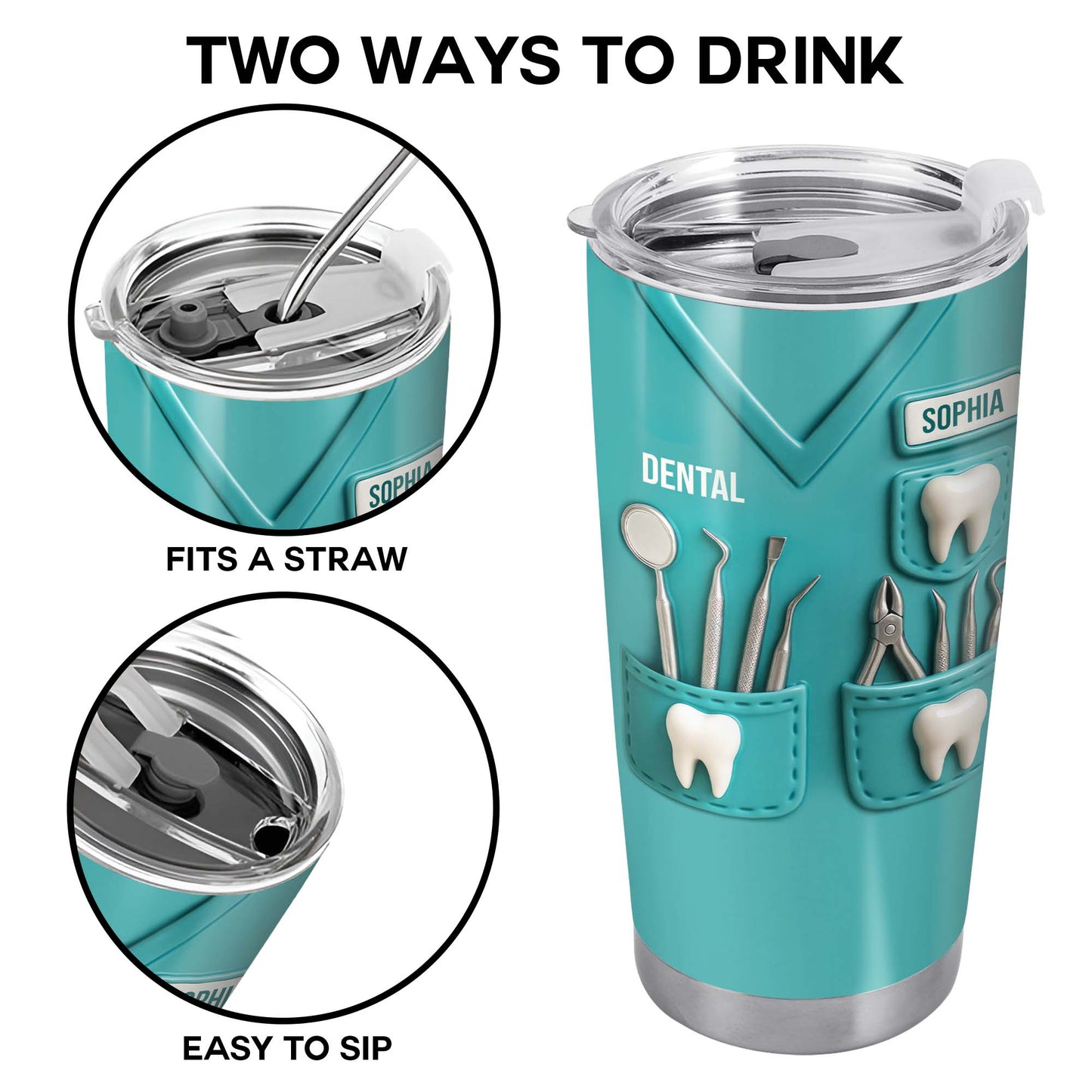 Dental Profession Themed Tumbler With Tools And Teeth